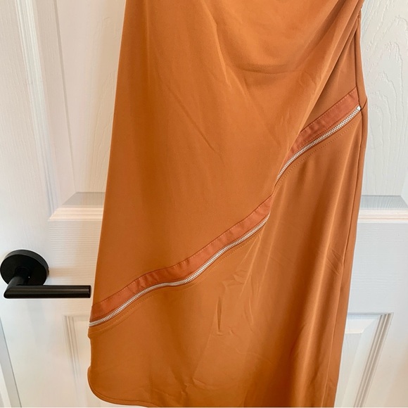 ZARA One Shoulder Asymmetric Zipper Dress Burnt Orange - Picture 8 of 15